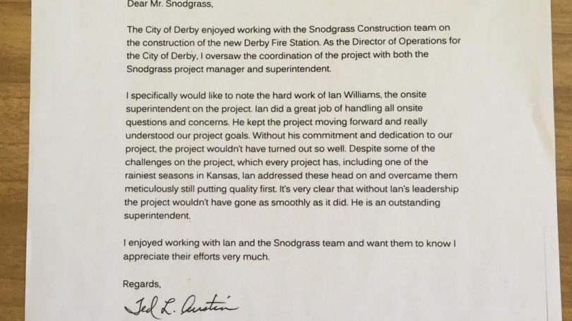 City of Derby Recommendation Letter